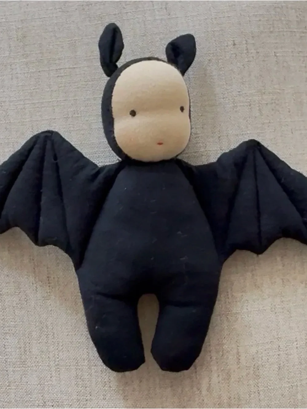 Little Kin Black Bat Plush Toy with Cream Face - Soft Stuffed Animal handmade
